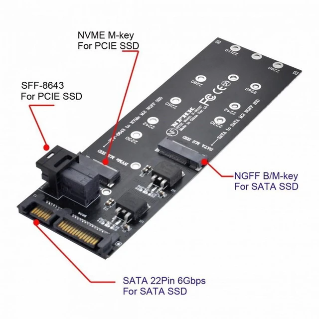 Alt view image 2 of 7 - WRIARICH SFF-8643 to U2 Kit NGFF M-Key to HD Mini SAS NVME PCIe SSD SATA Adapter for Motherboard
