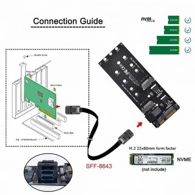 Alt view image 5 of 7 - WRIARICH SFF-8643 to U2 Kit NGFF M-Key to HD Mini SAS NVME PCIe SSD SATA Adapter for Motherboard