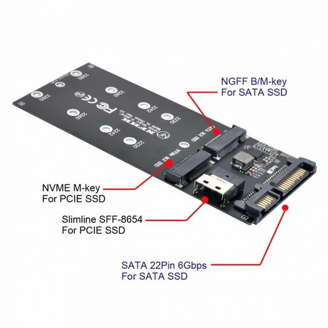 Alt view image 3 of 7 - WRIARICH SFF-8654 to U2 Kit NGFF M-Key to Slimline SAS NVME PCIe SSD SATA Adapter for Mainboard