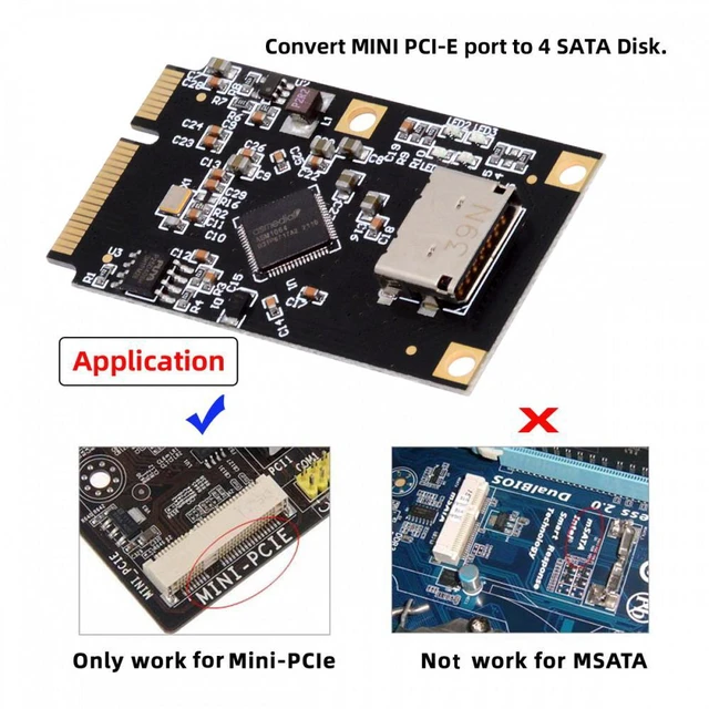 Alt view image 5 of 7 - WRIARICH Mini PCI-E PCI Express to Oculink SFF-8612 SFF-8611 SATA 3.0 Four Ports Adapter Converter 6Gbps Disk Extension Card for SSD