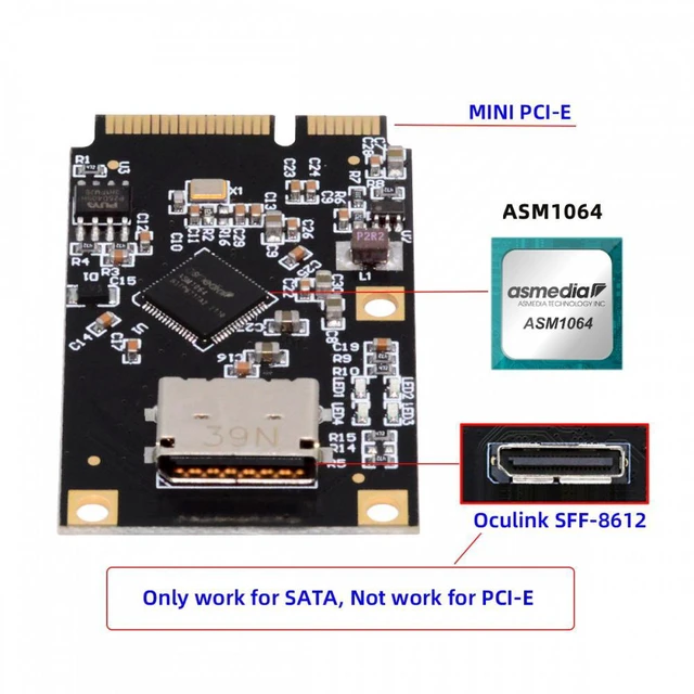 Alt view image 6 of 7 - WRIARICH Mini PCI-E PCI Express to Oculink SFF-8612 SFF-8611 SATA 3.0 Four Ports Adapter Converter 6Gbps Disk Extension Card for SSD