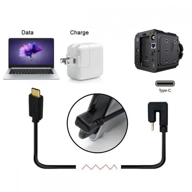 Alt view image 7 of 7 - WRIARICH Cable USB3.1 Type-C Male to USB-C 360 Degree Opposite Back Angled 10Gbps Data 4K Cable 65W