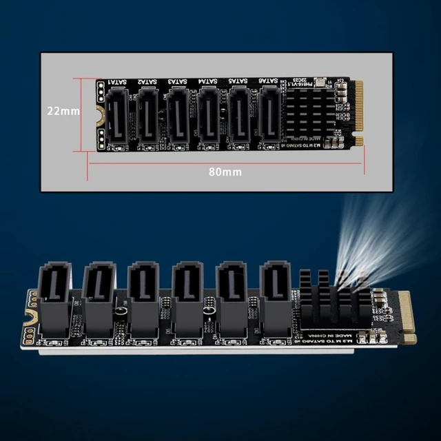 Alt view image 6 of 7 - WRIARICH NGFF NVME M-Key PCI Express to SATA 3.0 6Gbps 6 Ports Adapter Converter Hard Drive Extension Card 2280