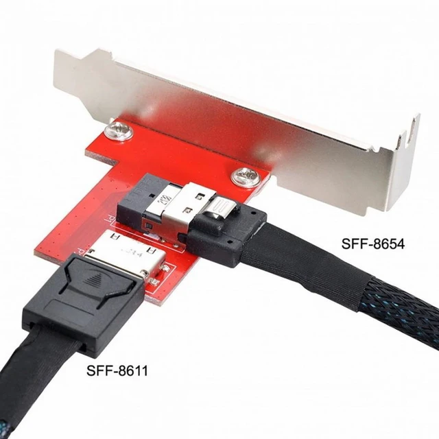 Alt view image 3 of 7 - WRIARICH PCI-Express 4.0 Slimline SAS SFF-8654 to Oculink SFF-8611 SFF-8612 PCBA Female Adapter With Bracket