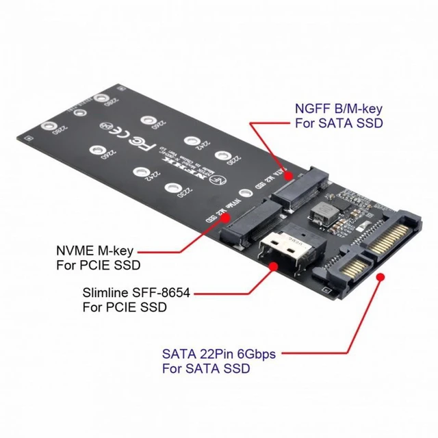 Alt view image 4 of 7 - WRIARICH SFF-8654 Cable Card U2 Kit NGFF M-Key to Slimline SAS NVME PCIe SSD SATA Adapter for Mainboard