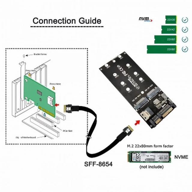 Alt view image 7 of 7 - WRIARICH SFF-8654 Cable Card U2 Kit NGFF M-Key to Slimline SAS NVME PCIe SSD SATA Adapter for Mainboard
