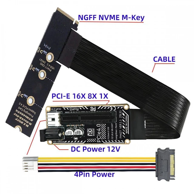 Alt view image 2 of 7 - WRIARICH M.2 NGFF NVMe M-Key Right Angled Type 90 Degree to PCI-E X1 X4 X8 X16 Cable Graphics Card Extension Adapter PCI-Express for M2 2260 2280