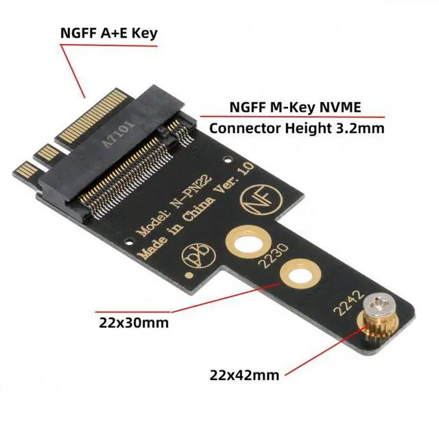 Alt view image 2 of 7 - WRIARICH 2230 NGFF A+E-Key Male to NVME M-key Female Extension Adapter for Laptop Mainboard SSD 2230 2242