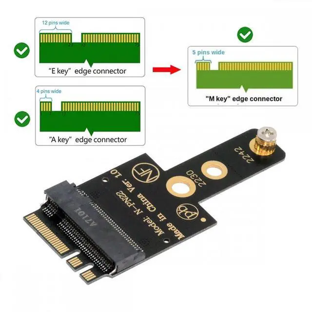 Alt view image 3 of 7 - WRIARICH 2230 NGFF A+E-Key Male to NVME M-key Female Extension Adapter for Laptop Mainboard SSD 2230 2242