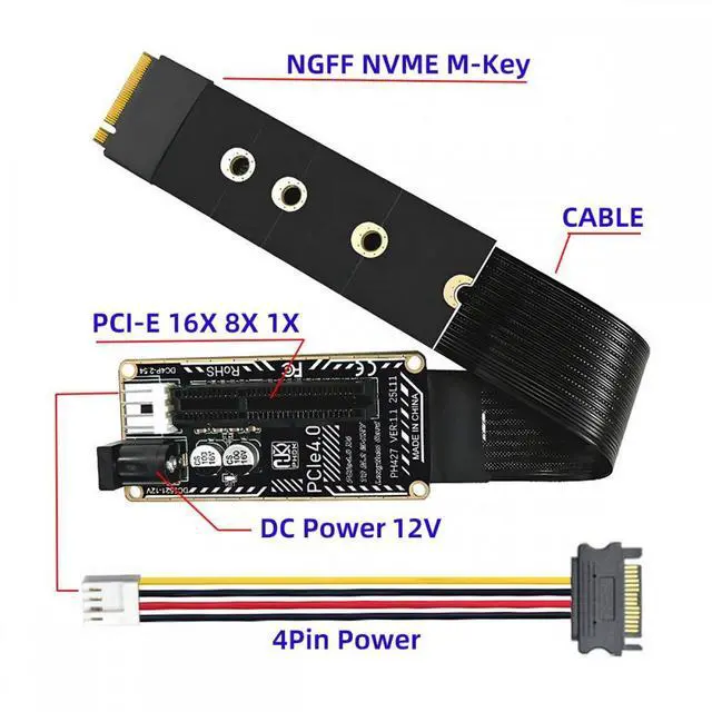 Alt view image 2 of 7 - WRIARICH M.2 NGFF NVMe M-Key to PCI-E X1 X4 X8 X16 Cable Graphics Card Extension Adapter PCI-Express for M2 2260 2280
