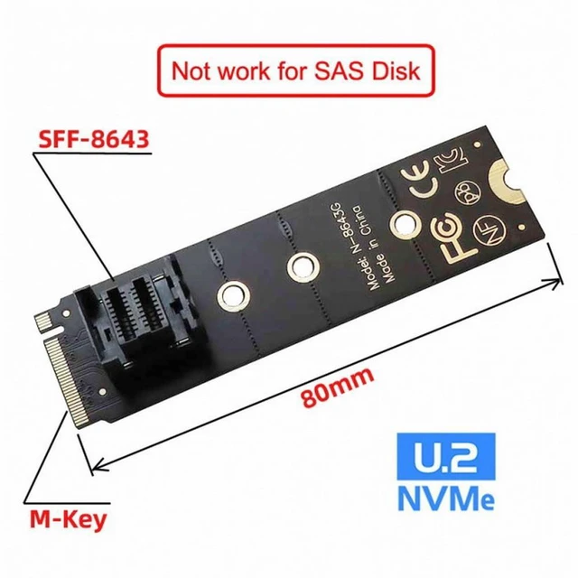 Alt view image 2 of 7 - WRIARICH NGFF M-Key 22x80mm to Vertical SFF-8643 Socket PCI-E U.2 Kit SFF-8639 NVME PCIe4.0 SSD Adapter for SSD750 p3600 p3700 M.2