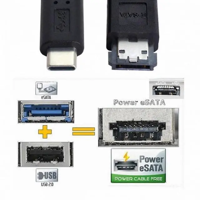 Alt view image 6 of 6 - WRIARICH Type-C USB-C to Power Over eSATA DC5V Adapter USB3.0 to HDD/SSD/ODD eSATAp Converter