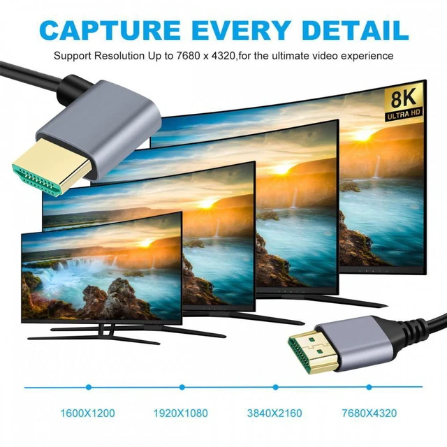 Alt view image 2 of 7 - WRIARICH 1.0M HDMI 2.1 Ultra Thin HDTV Cable 8K 4K Hyper Super Flexible Slim Cord Right Angled 90 Degree Type-A Male to Male for Computer HDTV
