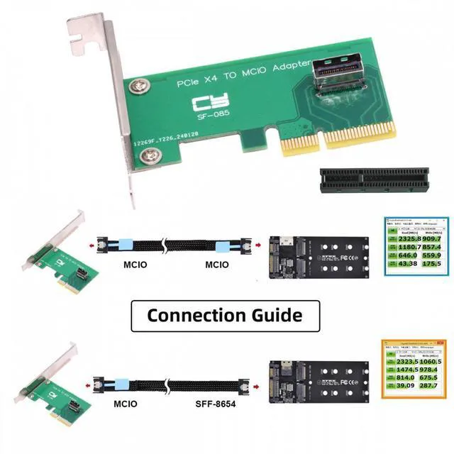 Alt view image 6 of 7 - WRIARICH PCI-Express 5.0 4.0 4X to MCIO Mini Cool Edge IO Female Host Adapter for PCIe Nvme U.2 SSD