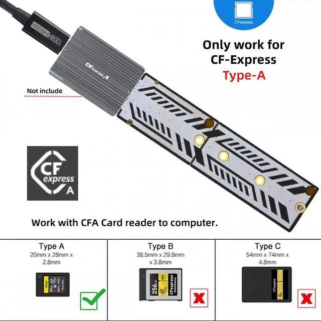 Alt view image 6 of 7 - WRIARICH CFexpress Type-A to NVME 2230 2240 2260 2280 Memory Card Kit Case CFE CFA NGFF M-key Adapter for Camera 8K RAW PCIe Expansion