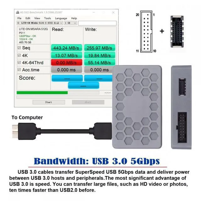 Alt view image 2 of 7 - WRIARICH Type-E USB 3.1 Front or 19/20Pin Header or Micro-USB3.0 to USB 3.0 19/20Pin and Type-E Socket Dual Ports Female PCBA Type Adapter Splitter HUB 5Gbps