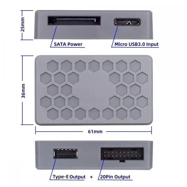 Alt view image 3 of 7 - WRIARICH Type-E USB 3.1 Front or 19/20Pin Header or Micro-USB3.0 to USB 3.0 19/20Pin and Type-E Socket Dual Ports Female PCBA Type Adapter Splitter HUB 5Gbps