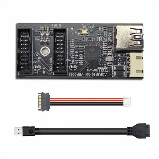 Main image of WRIARICH Single 19/20Pin Header to USB 3.0 19/20Pin Dual Ports Female PCBA Type Adapter Splitter HUB 5Gbps