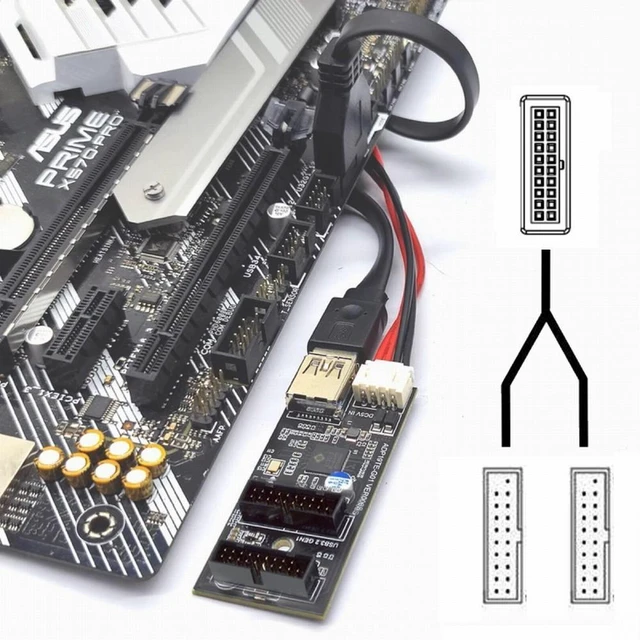 Alt view image 6 of 7 - WRIARICH Single 19/20Pin Header to USB 3.0 19/20Pin Dual Ports Female PCBA Type Adapter Splitter HUB 5Gbps