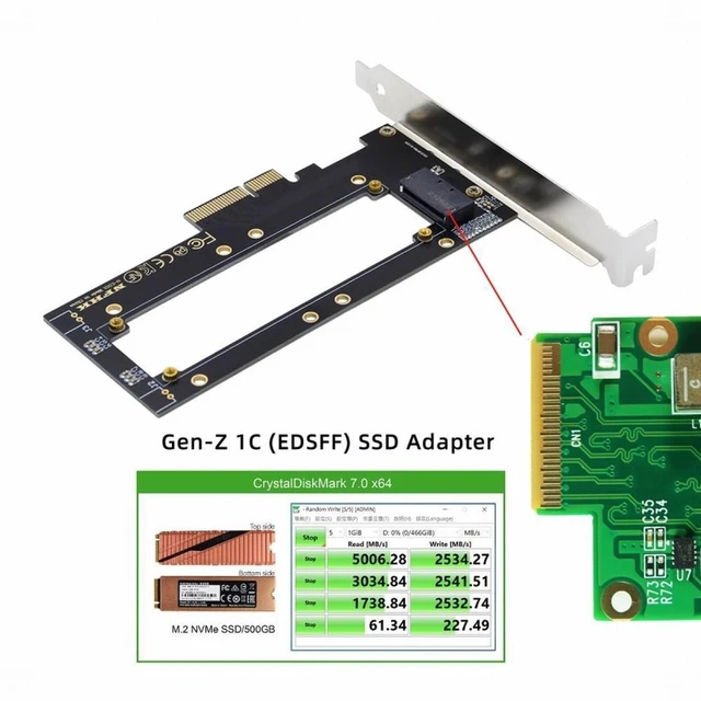 Alt view image 4 of 7 - WRIARICH PCI-E4.0 4X Host Adapter to NVMe Ruler 1U GEN-Z EDSFF 5.9mm 8.0mm Thickness Short SSD E1.S Carrier Adapter