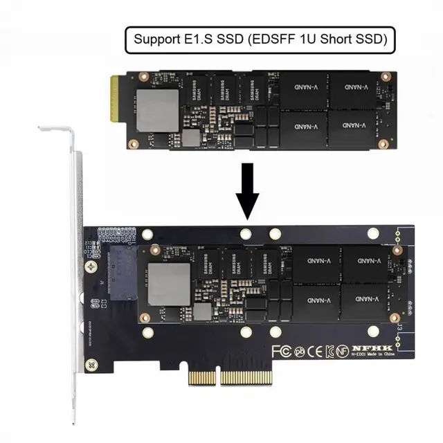 Alt view image 5 of 7 - WRIARICH PCI-E4.0 4X Host Adapter to NVMe Ruler 1U GEN-Z EDSFF 5.9mm 8.0mm Thickness Short SSD E1.S Carrier Adapter