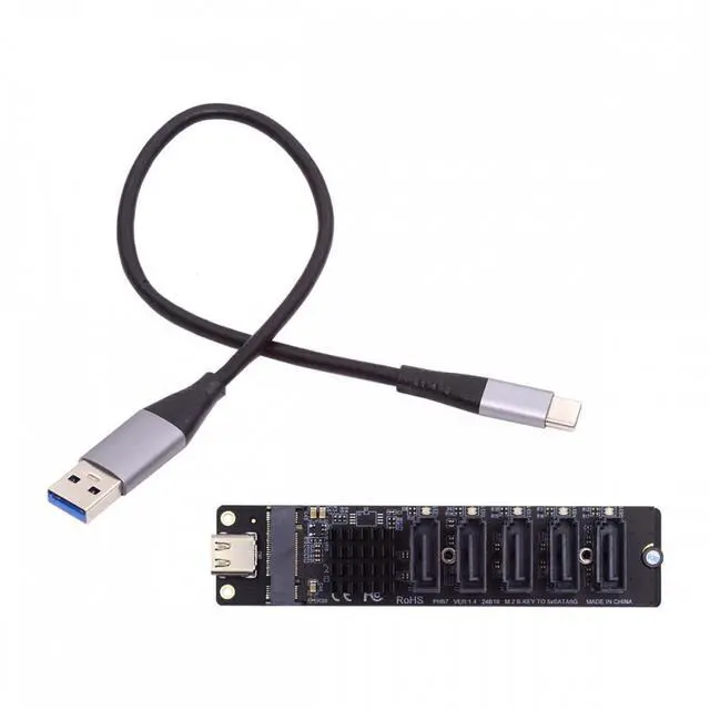 Alt view image 2 of 7 - WRIARICH 10Gbps USB-C Type-C to NGFF Key B+M SATA 6Gbps 5 Ports Adapter Converter PM Port Multiplier Selector JMB575 JMS580