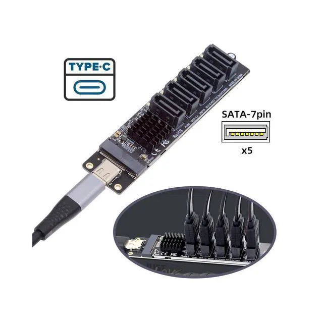 Alt view image 6 of 7 - WRIARICH 10Gbps USB-C Type-C to NGFF Key B+M SATA 6Gbps 5 Ports Adapter Converter PM Port Multiplier Selector JMB575 JMS580