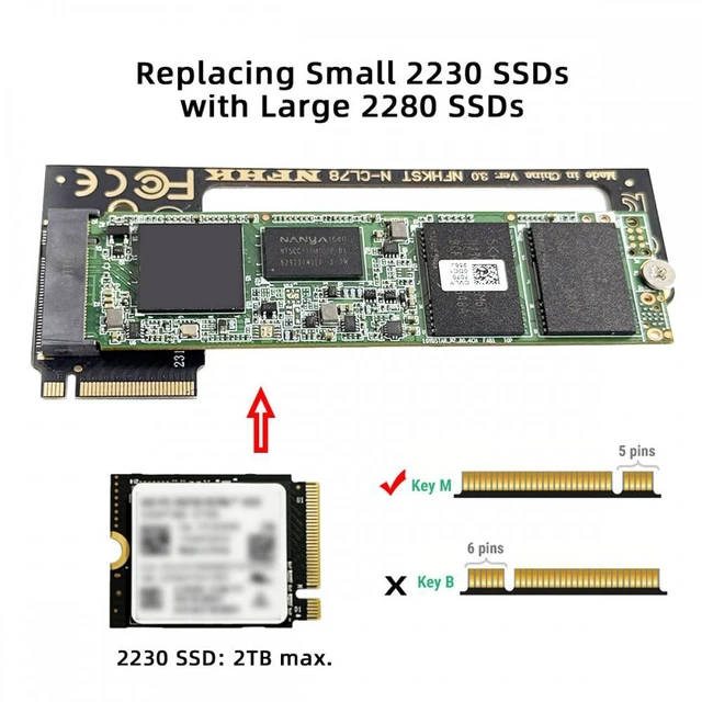 Alt view image 5 of 7 - WRIARICH 2230 NVME M-Key 22x30mm to 22x80mm Angled Extension 2280 SSD Upgrade Adapter Compatible with CLAW8 AI+ CLAW7 Gaming Computer