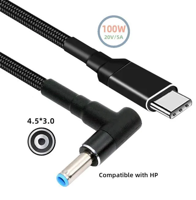Main image of WRIARICH 100W Type C USB-C Input to 20V DC 4.5*3.0mm Output Power 20V 5A 65W PD Charge Cable compatible with HP-Laptop