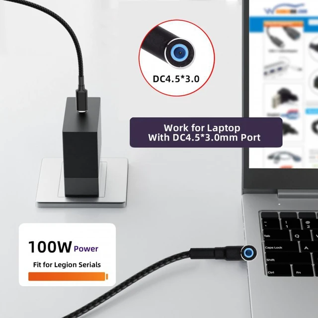 Alt view image 6 of 7 - WRIARICH 100W Type C USB-C Input to 20V DC 4.5*3.0mm Output Power 20V 5A 65W PD Charge Cable compatible with HP-Laptop