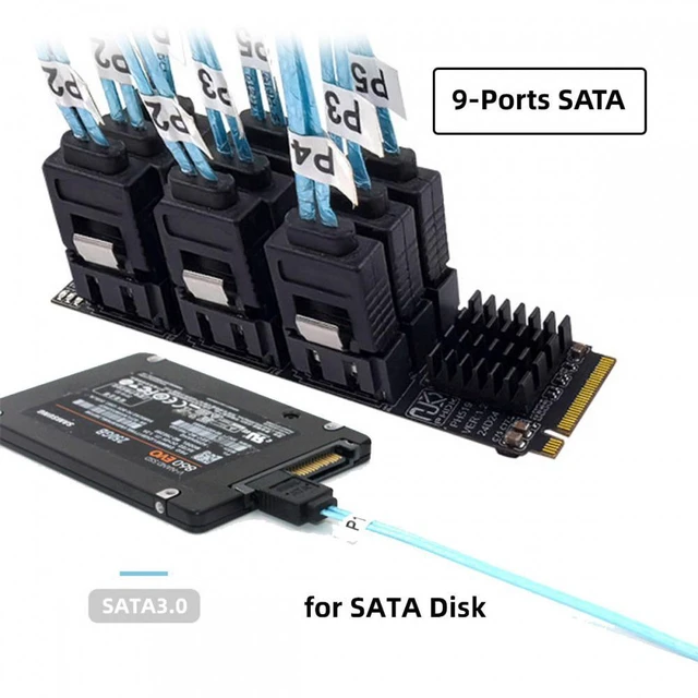 Alt view image 3 of 7 - WRIARICH NGFF NVME M-Key PCI Express M.2 to 9 Ports SATA 3.0 6Gbps Adapter Converter Hard Drive Extension Card 2280 for NAS Computer