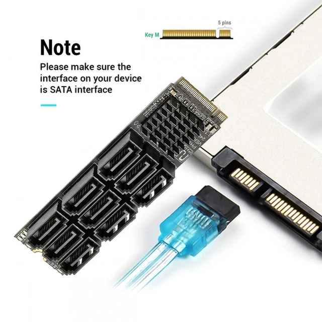 Alt view image 7 of 7 - WRIARICH NGFF NVME M-Key PCI Express M.2 to 9 Ports SATA 3.0 6Gbps Adapter Converter Hard Drive Extension Card 2280 for NAS Computer