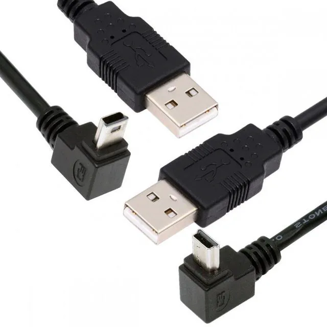 Main image of WRIARICH Cable 2pcs/lot Down & Up Angled Mini USB B Type 5pin Male 90 Degree to USB 2.0 Male Power Data Cable 50cm