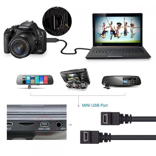 Alt view image 4 of 7 - WRIARICH Cable 2pcs/lot Down & Up Angled Mini USB B Type 5pin Male 90 Degree to USB 2.0 Male Power Data Cable 50cm