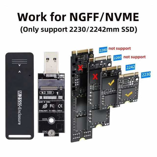 Alt view image 6 of 7 - WRIARICH USB 3.0 to 2230 2242 NVME M-key M.2 NGFF SATA SSD External PCBA Case Adapter RTL9210B Chipset