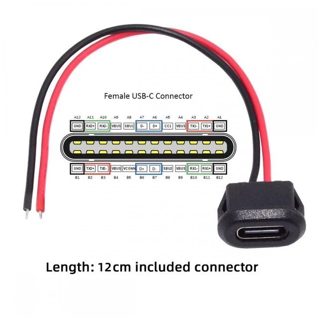 Alt view image 2 of 7 - WRIARICH Cable 2pcs/set DIY OEM Type-C USB-C Female Socket to 2Pin Open Cable Latch Mount Type DC 5V Power