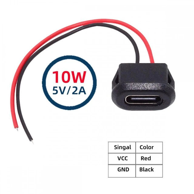 Alt view image 7 of 7 - WRIARICH Cable 2pcs/set DIY OEM Type-C USB-C Female Socket to 2Pin Open Cable Latch Mount Type DC 5V Power