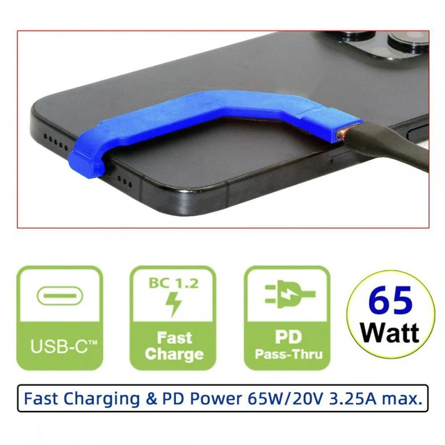 Alt view image 4 of 7 - WRIARICH Cable 360 Degree Angled Type-C Male to USB-C Female Extension Ultra Slim Data Cable Connector Protector 65W Fast Charge for Tablet Phone