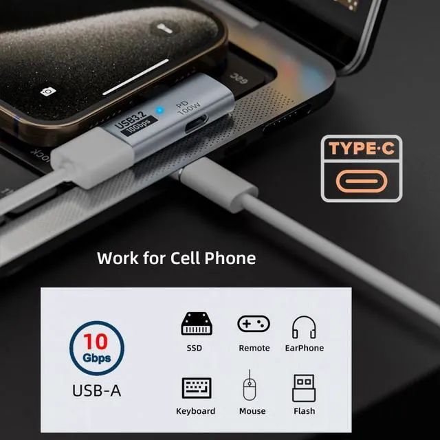 Alt view image 6 of 7 - WRIARICH 10Gbps USB-C Type-C to USB 3.0 Female OTG & 100W PD Power Adapter for Laptop Tablet Phone