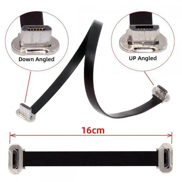 Main image of WRIARICH Cable Micro USB2.0 Male to Micro USB Male 5Pin Ultra Slim Flat Data Charge Cable 16cm Down to Up Angle 90 Degree Connector
