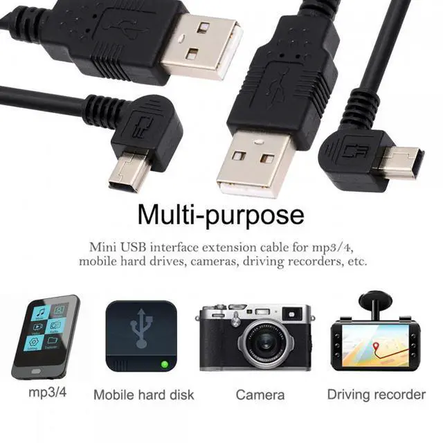 Alt view image 5 of 7 - WRIARICH 2pcs/lot Left & Right Angled Mini USB B Type 5pin Male 90 Degree to USB 2.0 Male Power Data Cable 50cm
