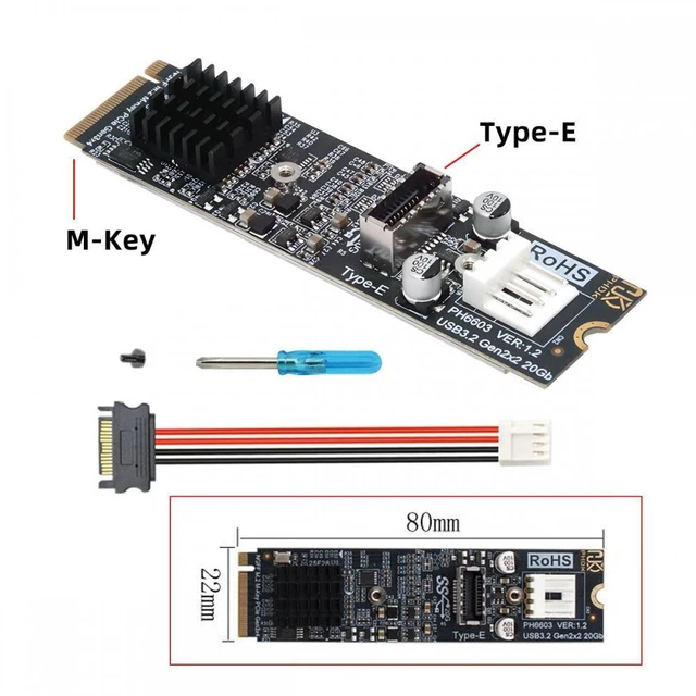 Alt view image 5 of 7 - WRIARICH 20Gbps Type-E USB 3.1 Front Panel Socket to NVME NGFF M-Key Express Card Adapter ASM3242 Chipset for Motherboard
