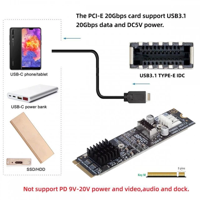 Alt view image 7 of 7 - WRIARICH 20Gbps Type-E USB 3.1 Front Panel Socket to NVME NGFF M-Key Express Card Adapter ASM3242 Chipset for Motherboard