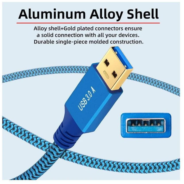 Alt view image 3 of 7 - WRIARICH 0.3M USB 3.0 Type-A Male to USB3.0 A Female Cable Extension Blue Sleeve 5Gbps for Disk SSD Camera Data