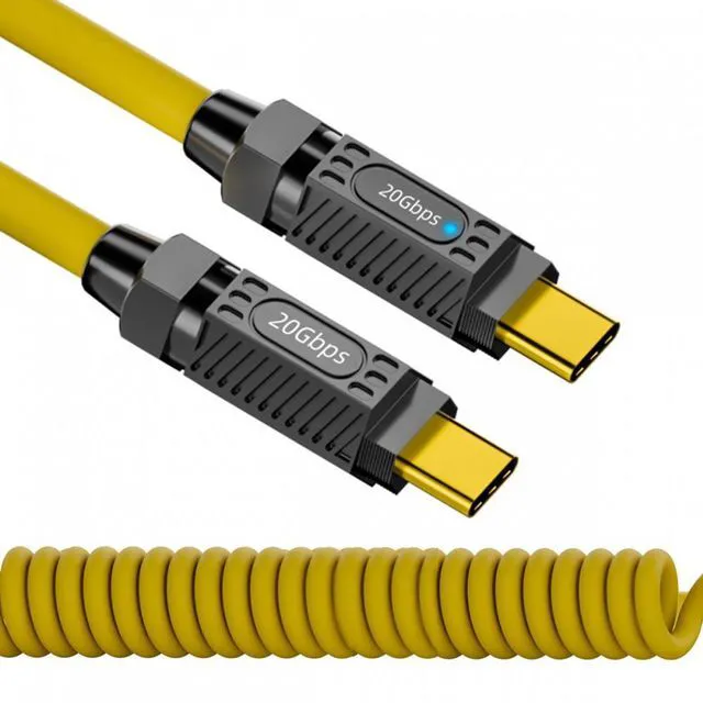 Main image of WRIARICH 1.8M Stretch Coiled USB-C USB4 Cable 20Gbps 140W 8K for Gaming Keyboard Mouse Type-C Male to Male Cable Power & Data