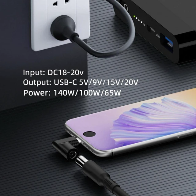 Alt view image 6 of 7 - WRIARICH 140W 100W DC Jack 4.5x3.0mm Input to USB-C Type-C Angled 90 Degree Power Plug Charge Adapter for Laptop Phone