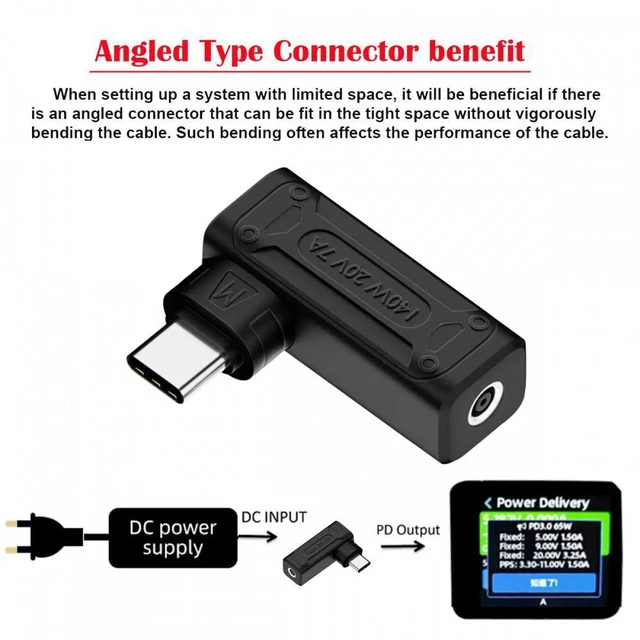 Alt view image 4 of 7 - WRIARICH 140W 100W DC Jack 4.5x3.0mm Input to USB-C Type-C Angled 90 Degree Power Plug Charge Adapter for Laptop Phone