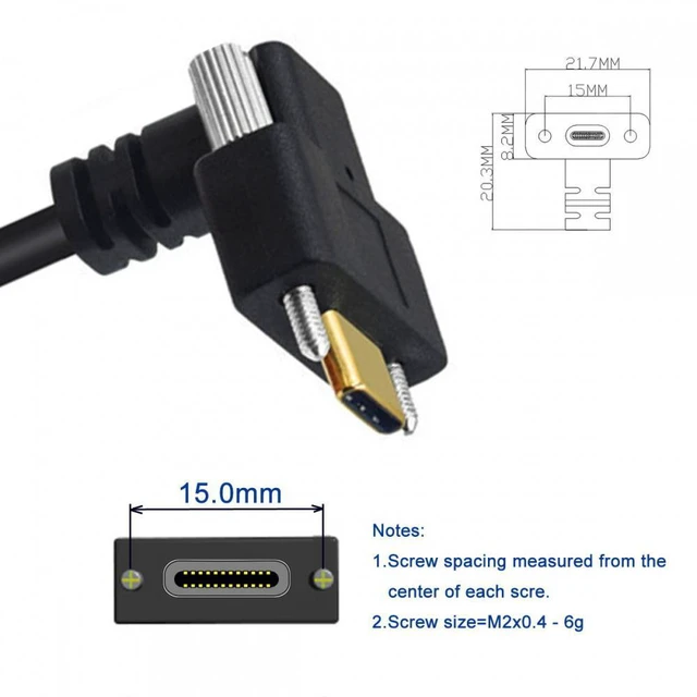 Alt view image 5 of 7 - WRIARICH USB3.1 Type-C Male to Dual Thumbscrew Locking USB-C Vertical 90 Degree Up Down Angled 10Gbps Data Cable Panel Mount Type