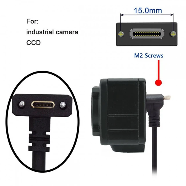 Alt view image 7 of 7 - WRIARICH USB3.1 Type-C Male to Dual Thumbscrew Locking USB-C Vertical 90 Degree Up Down Angled 10Gbps Data Cable Panel Mount Type