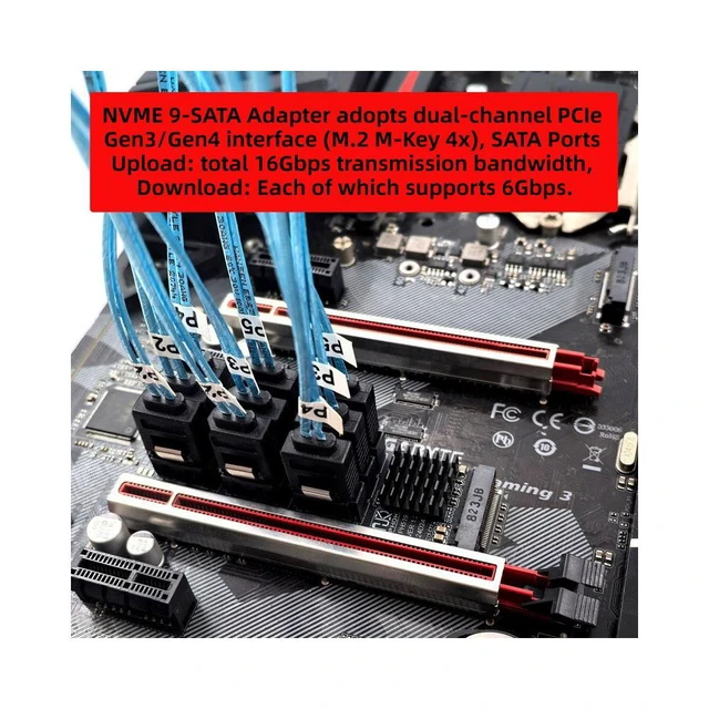 Alt view image 4 of 7 - WRIARICH NGFF NVME M-Key PCI Express M.2 to 9 Ports SATA 3.0 6Gbps Adapter Converter Hard Drive Extension Card 2280 for NAS Computer